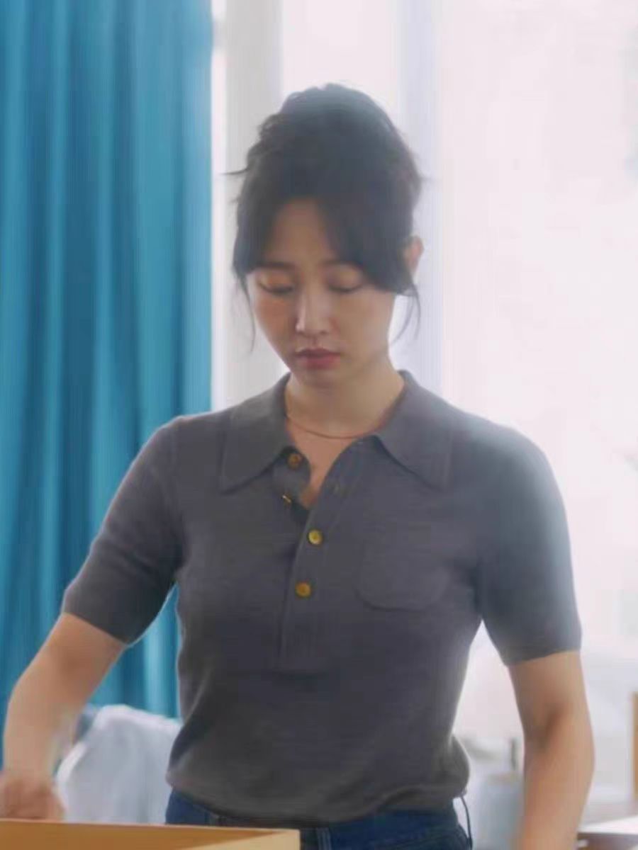 同款灰色針織衫女polo短袖T恤修身打底衫上衣