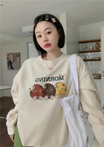 Velvet thickened hooded sweatshirt for women autumn and winter Korean version 2024 new style front and back letter print couple style long-sleeved top