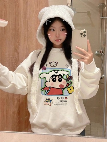  New Chinese Cotton Composite Thin Style 310g/Fleece 410g Autumn and Winter Sweater Women's Printed Loose Large Size