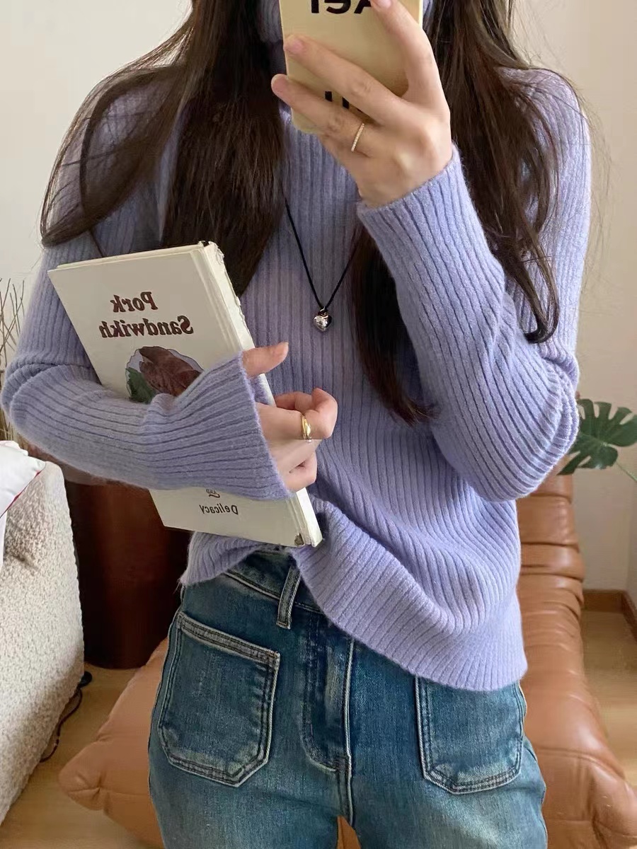 Berry 喜你而歡大龐定製 多色條坑高領打底衫女修身顯瘦內搭上衣