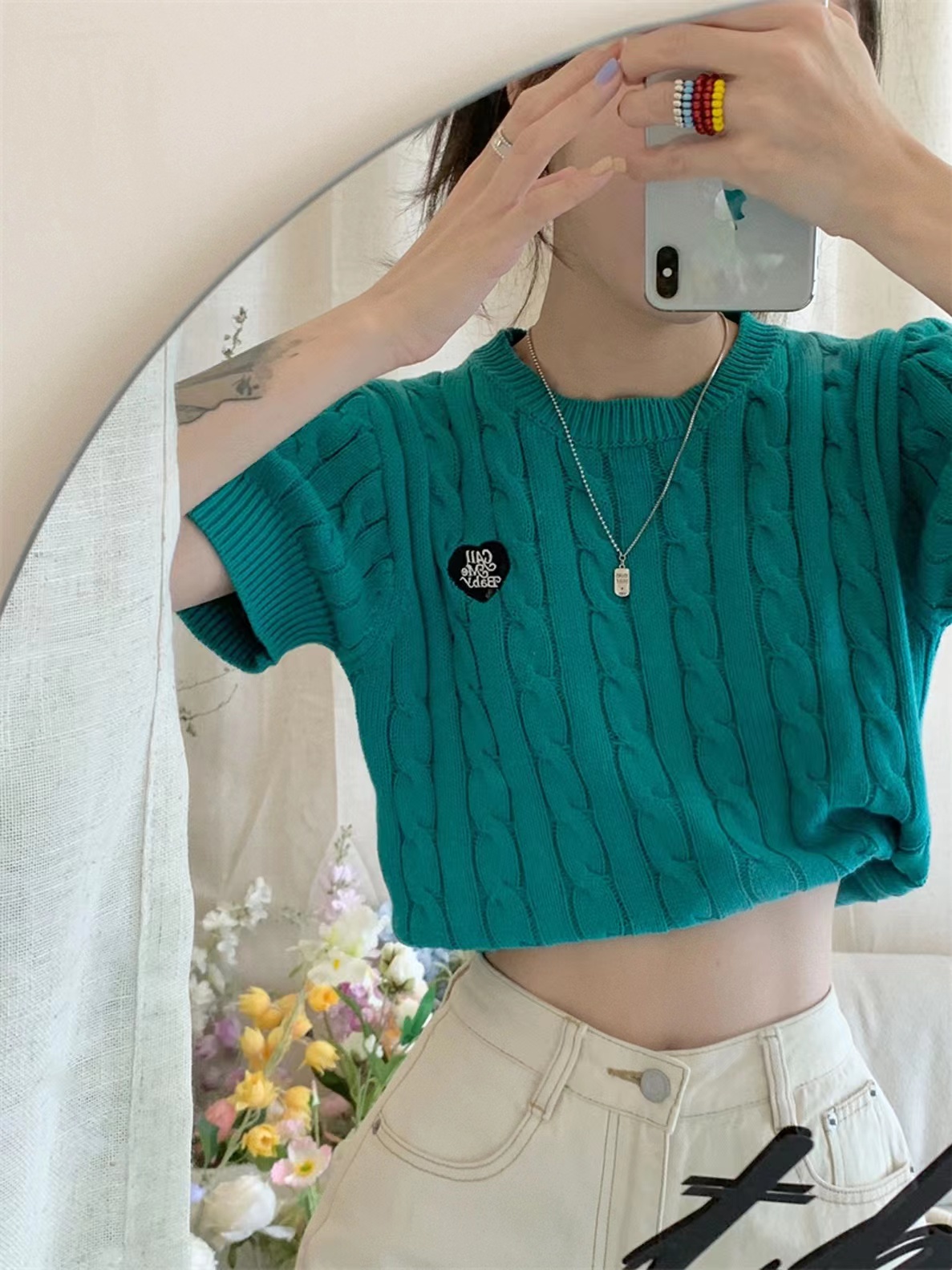 短款刺繡設計感小眾針織內搭打底衫女夏季新款獨特減齡超好看上衣
