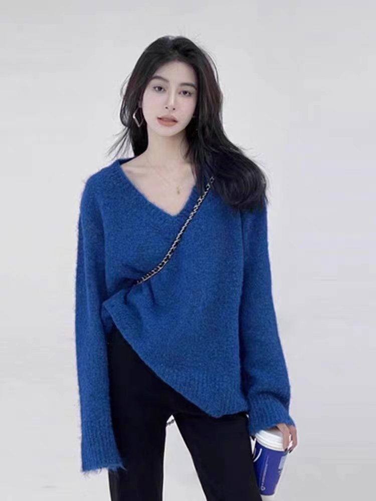 v領毛衣女秋冬2023新款軟糯慵懶風寬鬆外穿加厚套頭針織上衣