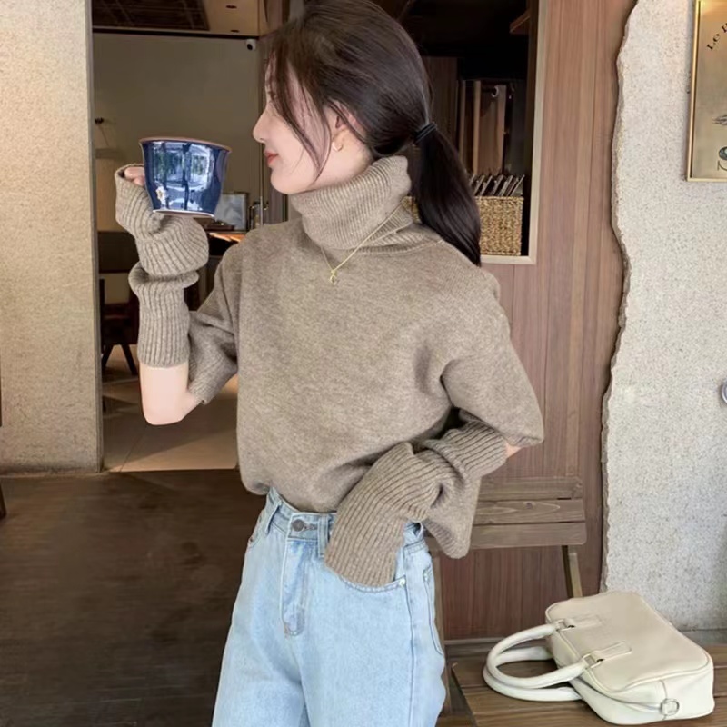 毛衣拼皮草十三行女裝秋冬ins風高領套頭氣質袖套加厚針織外穿女