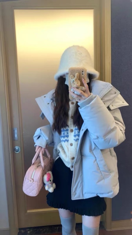 冬季2023新款短款韓版加厚連帽寬鬆顯瘦遮肉羽絨棉衣棉服外套女