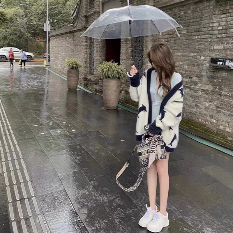 秋冬新款韓版寬鬆軟糯毛絨絨仿貂絨兩面穿針織毛衣開衫外套女