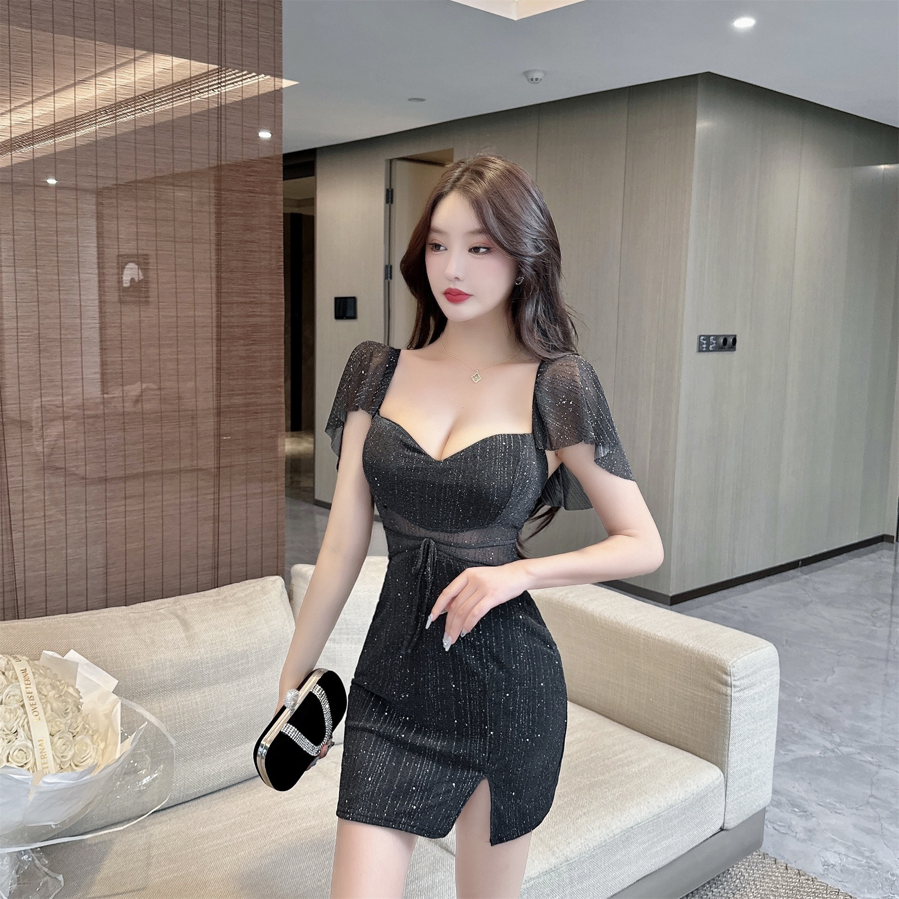 實拍夜場女裝性感夜店浴場顯瘦包臀遮肚足浴連衣裙桑拿技師