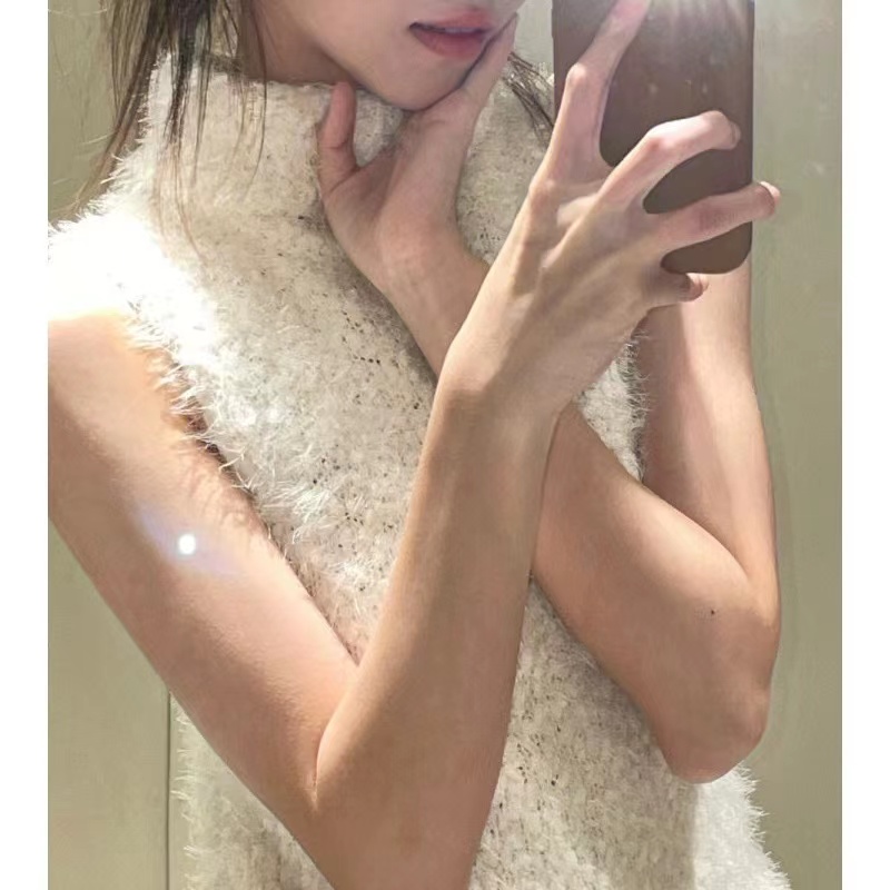 甜辣短款軟糯高領雪尼爾無袖背心毛衣女秋冬新款7901899 712