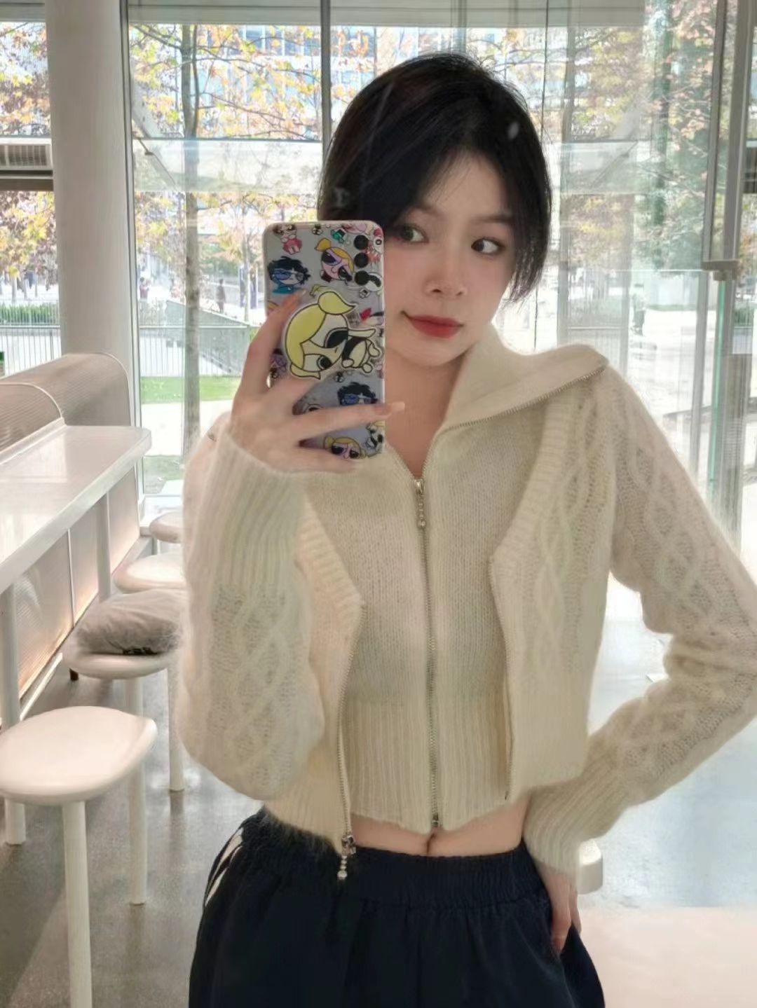 22AW feather white mohair top 南非幼馬海毛高領短外套