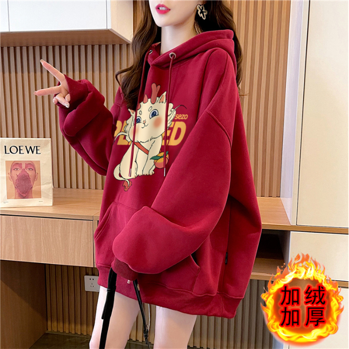 純棉華棉食毛330剋薄/420克加絨本命年新年過年紅色衣服秋冬衛衣