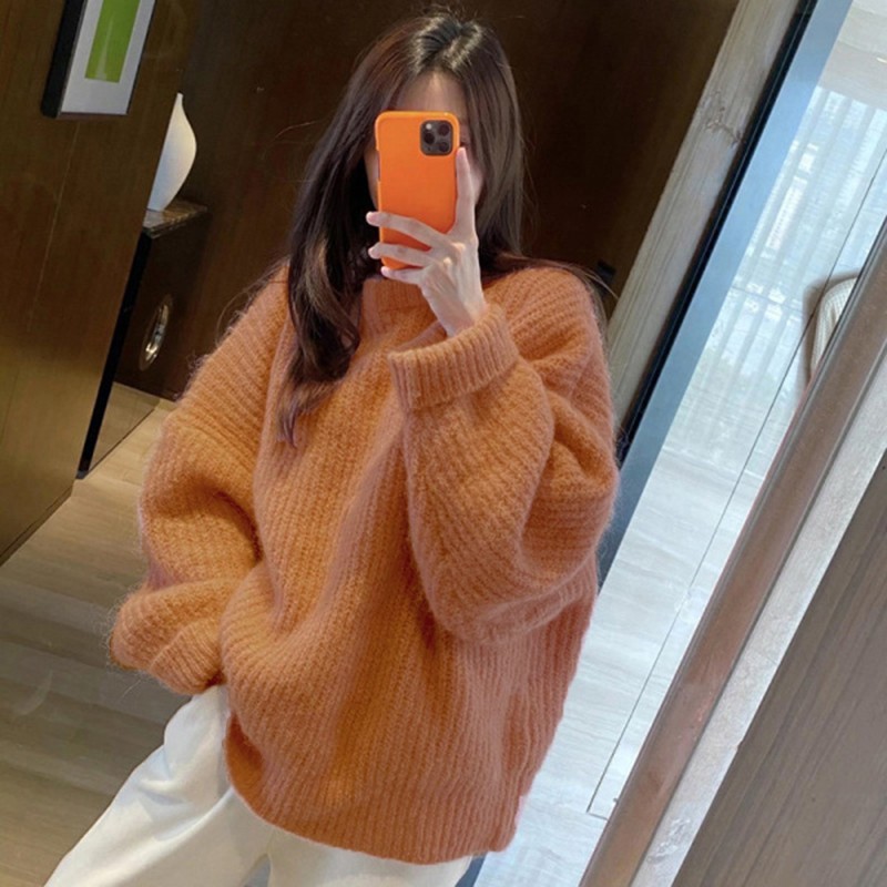 2024 Autumn and Winter Outerwear Korean Style Lazy Gentle Wind Bottoming Knitted Sweater Pink Pullover Sweater for Women
