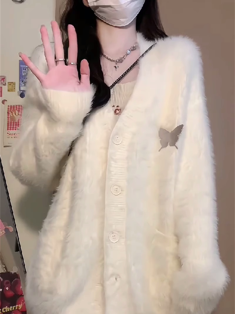 Imitation mink quality 2024 soft and waxy outer sweater Korean style loose cardigan jacket for women