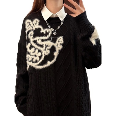 American Retro Red Zodiac Year Couple's Sweater for Men and Women Spring Festival Versatile Year of the Dragon Sweater Jacket