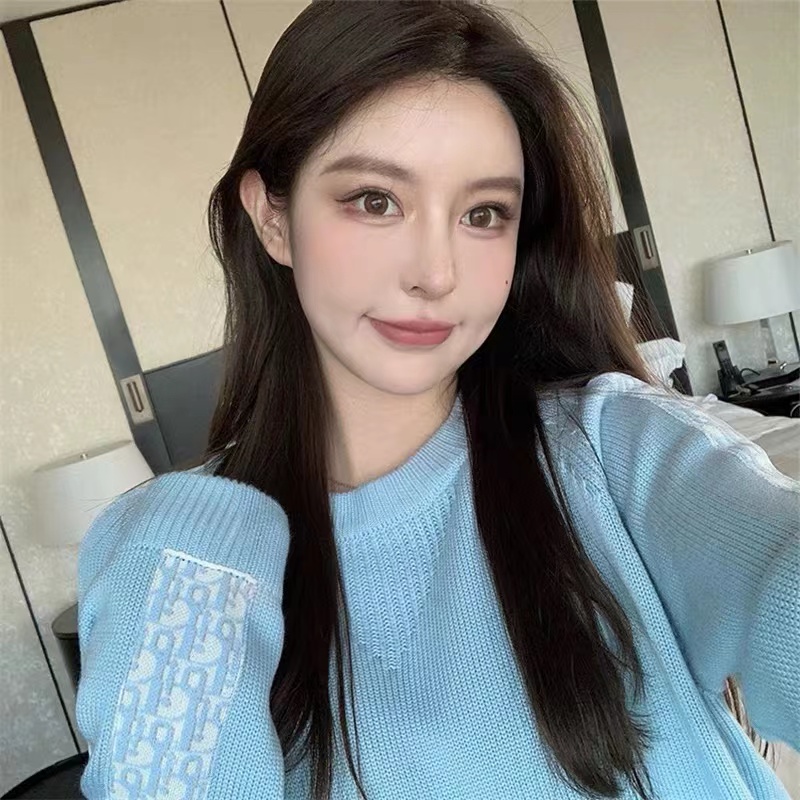 樊樊 秋冬新款潮牌字母提花設計感針織衫女設計感寬鬆慵懶ins上衣