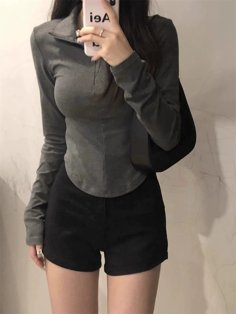 260g rayon fleece thickened brushed long-sleeved women's slim zippered winter lapel tight inner layering shirt