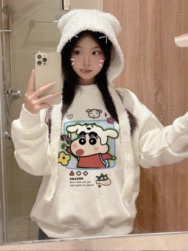  New Chinese Cotton Composite Thin Style 310g/Fleece 410g Autumn and Winter Sweater Women's Printed Loose Large Size