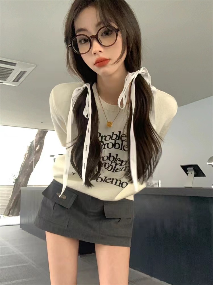 美式復古字母印花圓領短袖T恤女夏季寬鬆顯瘦短款小個子針織上衣