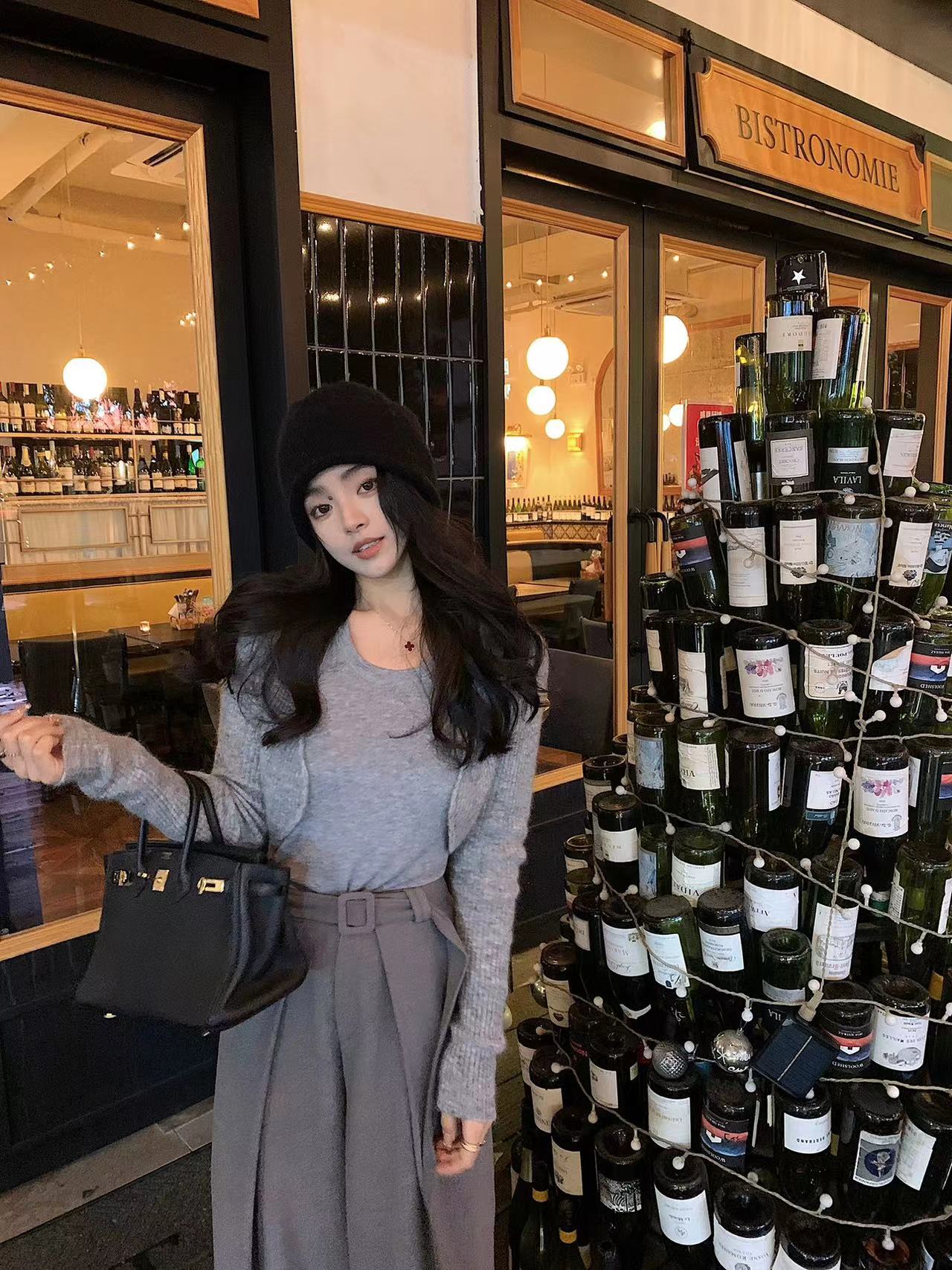 Lilylikes巧克力珍妮馬海毛羊毛混紡甜辣套裝開衫背心