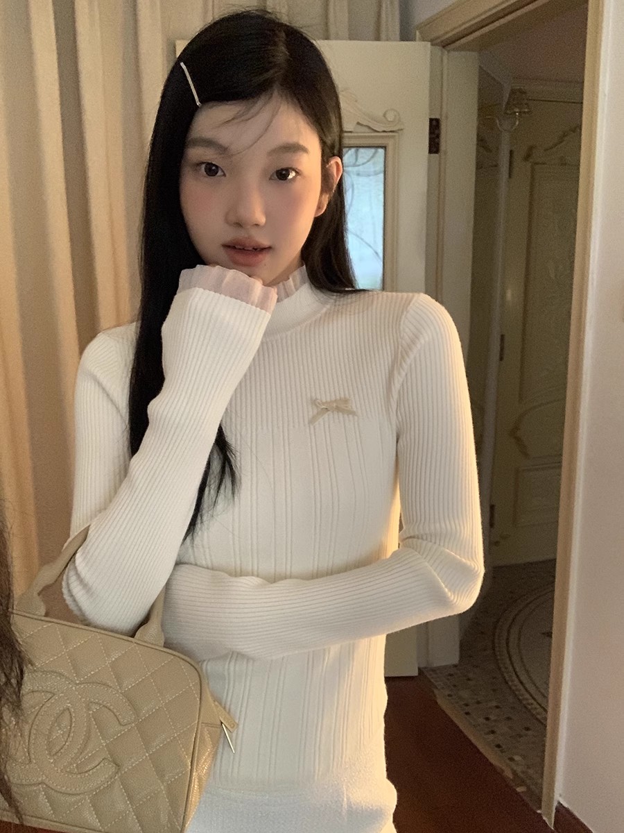 Celebrity Hall Bow Knot Sweater Women's Autumn and Winter 2023 New Interior Design High-Quality Half-Turtle Collar Knitted Bottoming Sweater