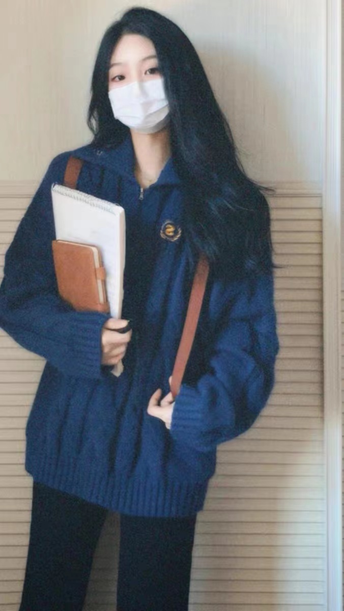 學院風翻領麻花套頭毛衣女秋冬慵懶風寬鬆外穿軟糯歐貨粗線針織衫