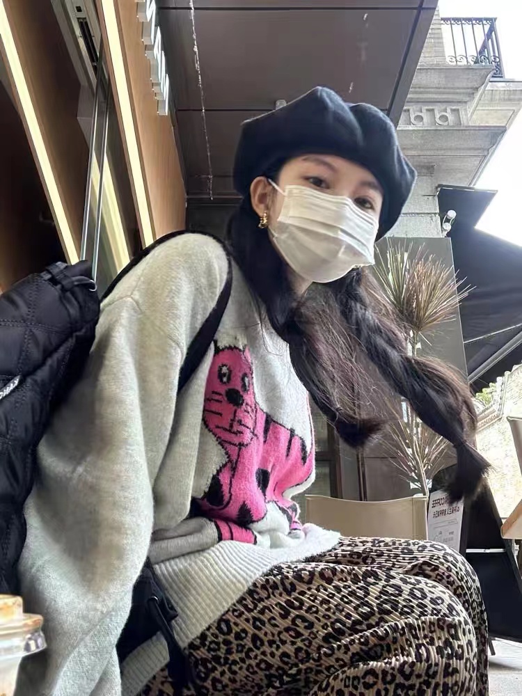 慵懶風灰色毛衣女秋冬寬鬆外穿2023新款小個子套頭軟糯針織衫上衣