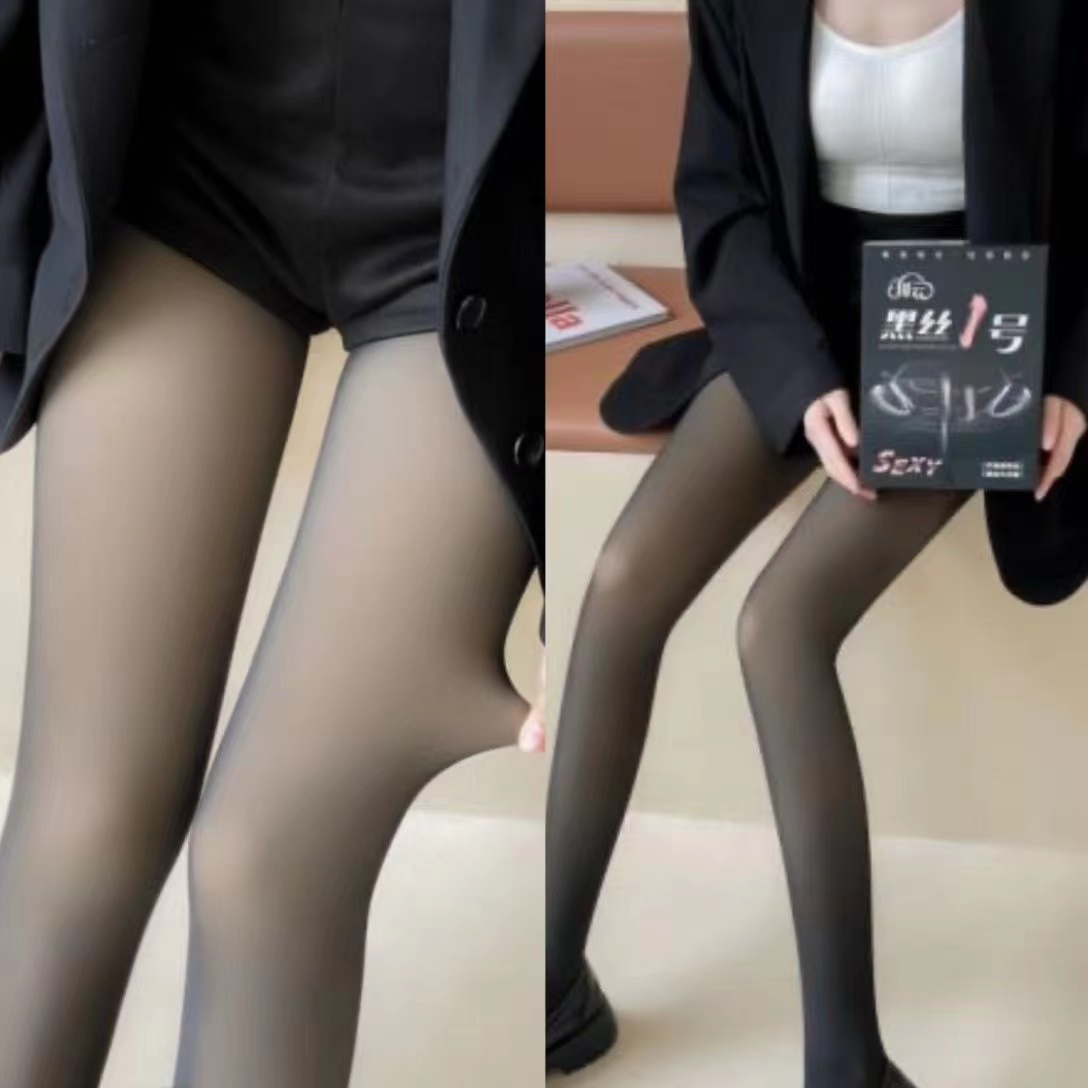 Flower Fairy Black Silk Water Glossy Socks Autumn and Winter Velvet Thickened Light Leg Socks Naked High Waist Slimming Belly Lifting Buttocks Translucent Leggings