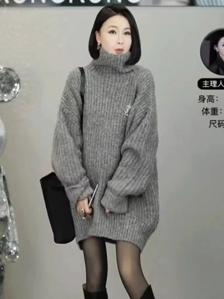 冬季新款韓系高領毛針織衫女寬鬆顯瘦加厚慵懶風氣質毛衣
