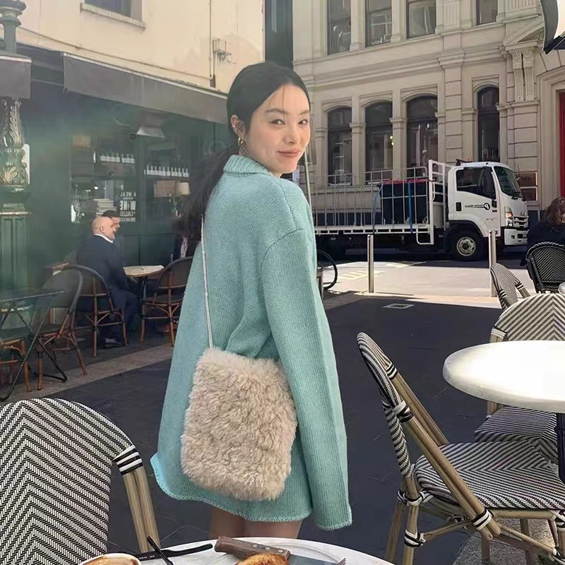歐美風單排扣chic御姐范翻領針織外套女2023秋冬新款洋氣寬鬆毛衣