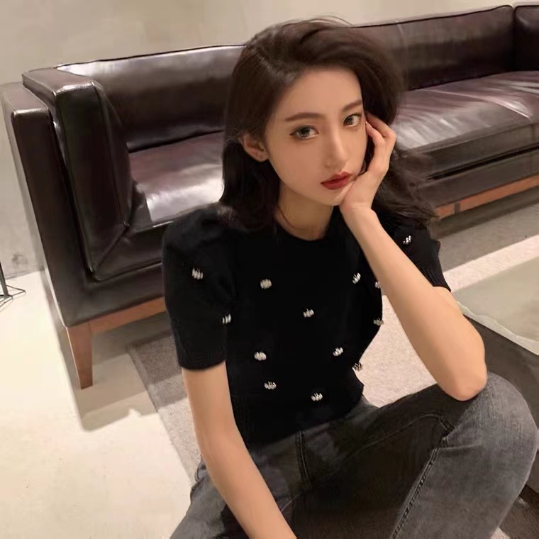 冰絲針織衫2023新款夏設計感小眾時尚洋氣外穿短款t恤上衣女薄款