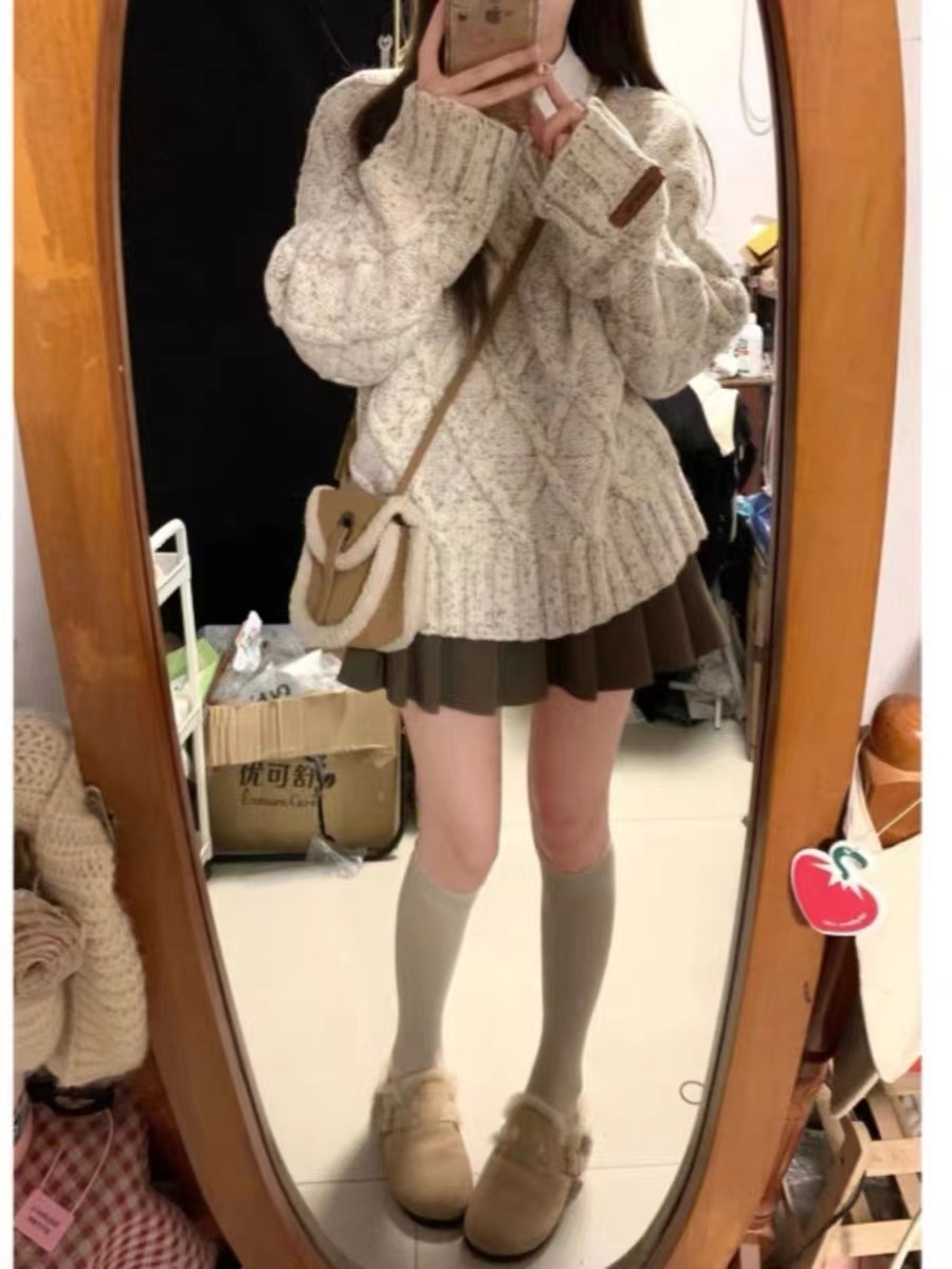 滿天星慵懶風套頭麻花毛衣女秋冬季設計感小眾復古寬鬆針織衫上衣