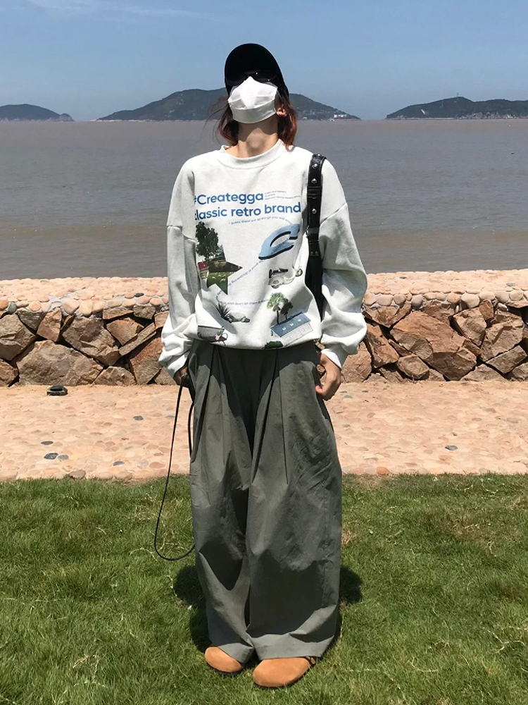 2023新款華棉複合薄款310克/加絨410克 秋冬裝衛衣女印花寬鬆大碼