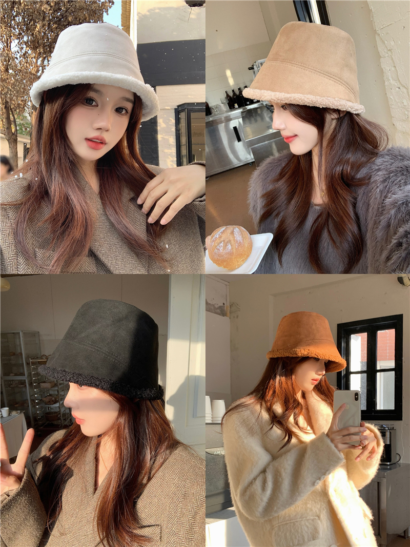 Real shot!  Winter suede fisherman hat for women, versatile casual lamb wool basin hat, warm hat for women
