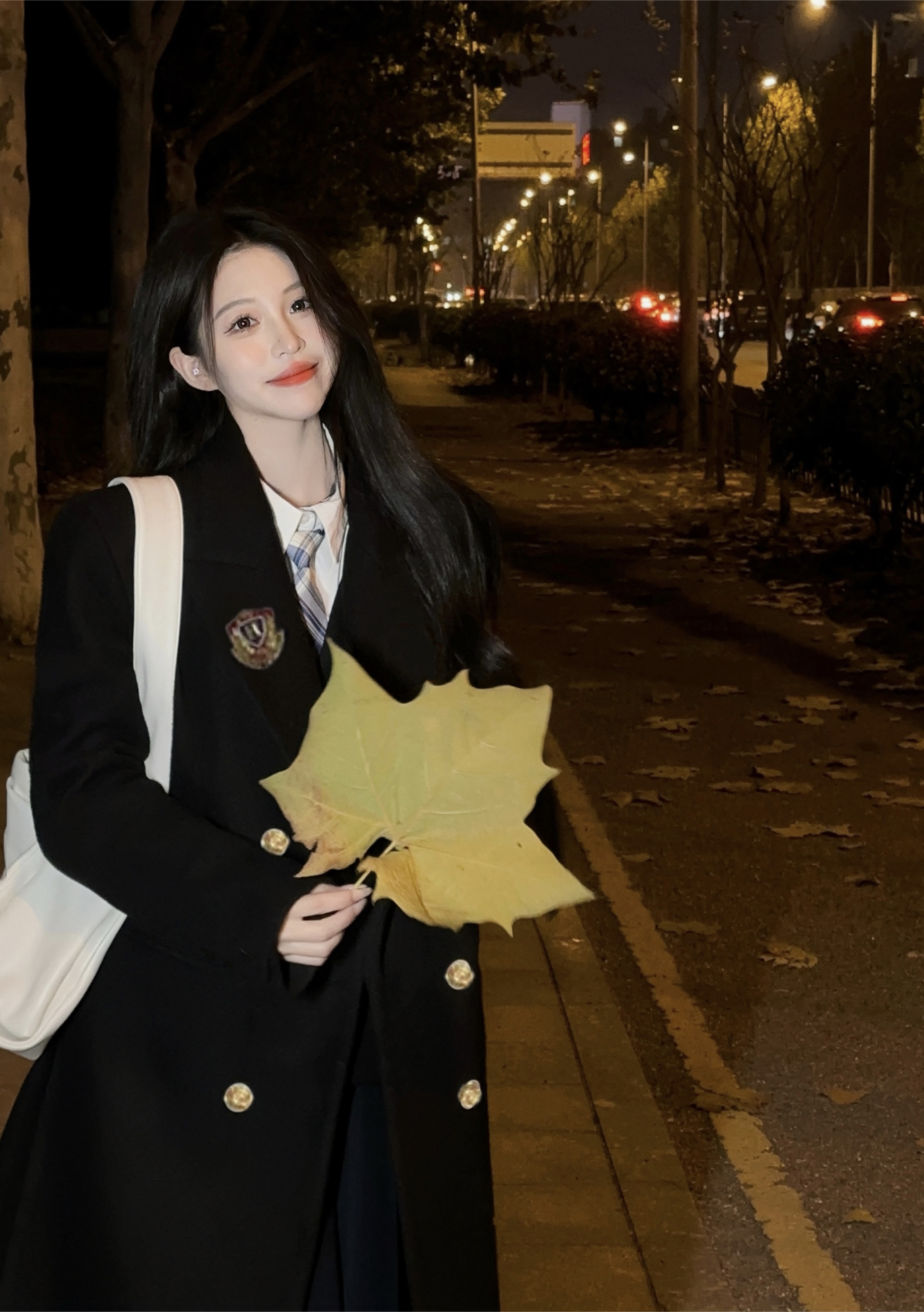 實拍jk大衣中長款日系高校學生女徽章雙排扣呢子學院風外套