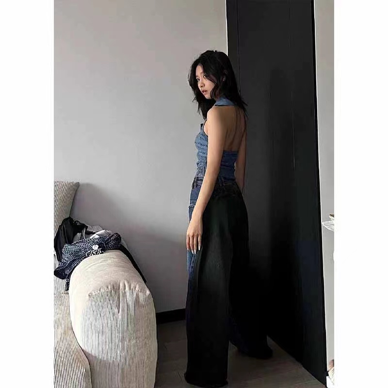 YOZO STUDIO/囍番 水洗做舊色掛脖吊帶女夏2023短款修身背心上衣