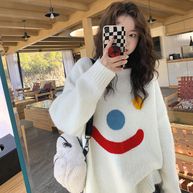 聖誕日系慵懶風軟糯白色毛衣女秋冬季2023新款冬裝寬鬆針織衫上衣
