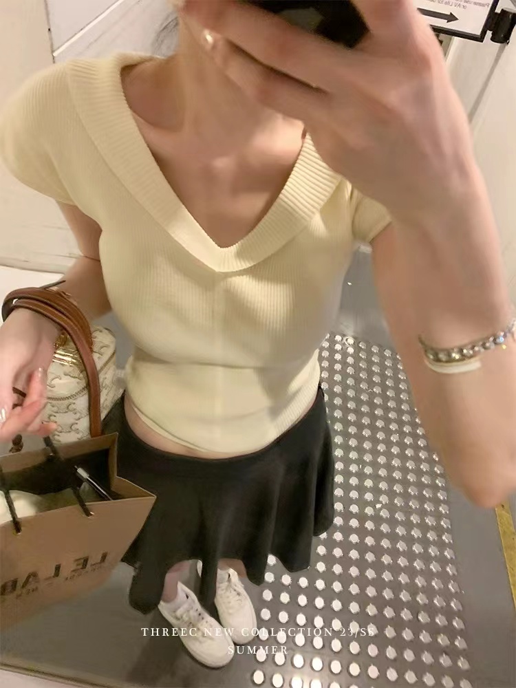三喜threec 可以穿出門的芭蕾舞風針織短裙女夏高腰a字傘裙半身裙