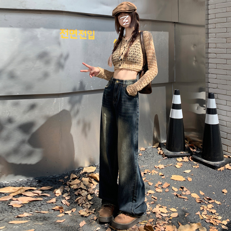 實拍 新款YKK拉鏈 美式復古辣妹褲子 闊腿褲牛仔褲女 長褲&加長