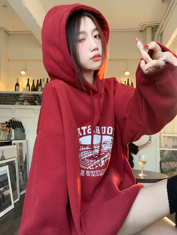 實拍 聖誕加絨加厚連帽寬鬆字母衛衣