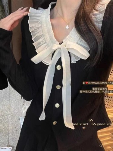  new autumn and winter Korean style unique design ruffled butterfly lace-up cardigan top for women