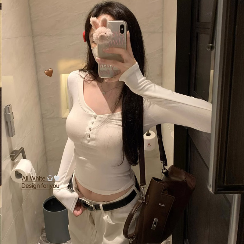 純欲長袖T恤內搭女春秋辣妹修身顯瘦打底衫短款百搭上衣