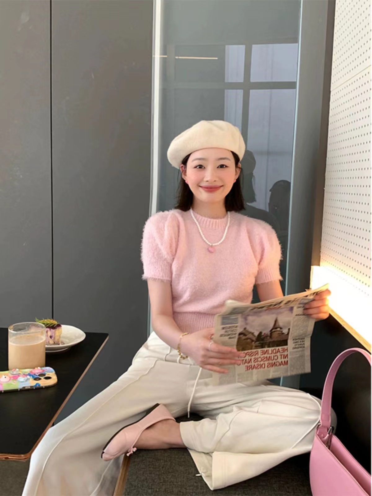 8292023今年流行減齡漂亮毛衣女秋季溫柔風粉色軟糯百搭套頭短袖