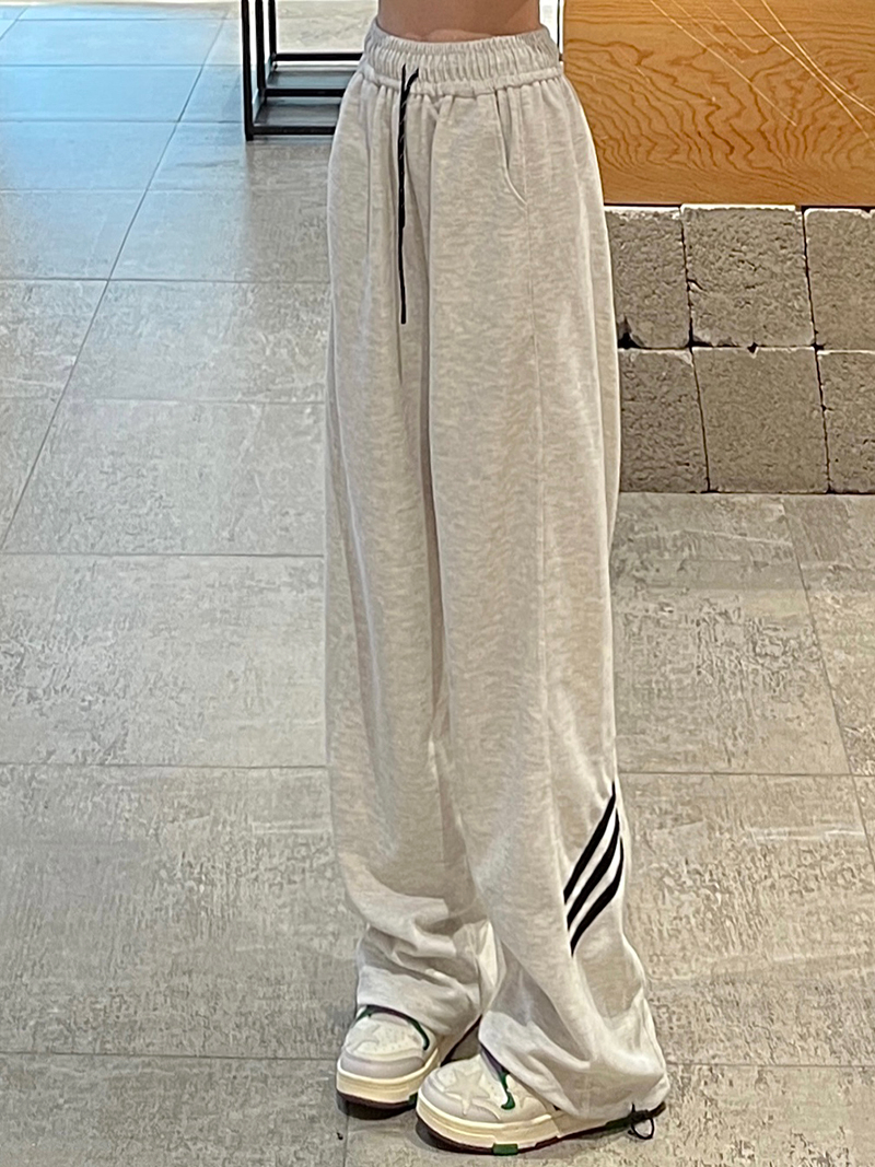 實拍 CVC高密米尼 條紋運動褲女直筒休閒褲