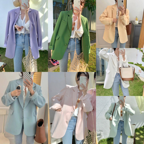 Korean version of the new 2024 spring and autumn Korean style ins style loose mint green suit jacket for women