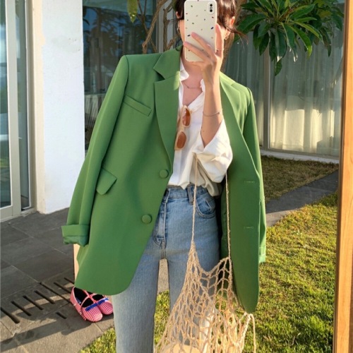 Korean version of the new 2024 spring and autumn Korean style ins style loose mint green suit jacket for women