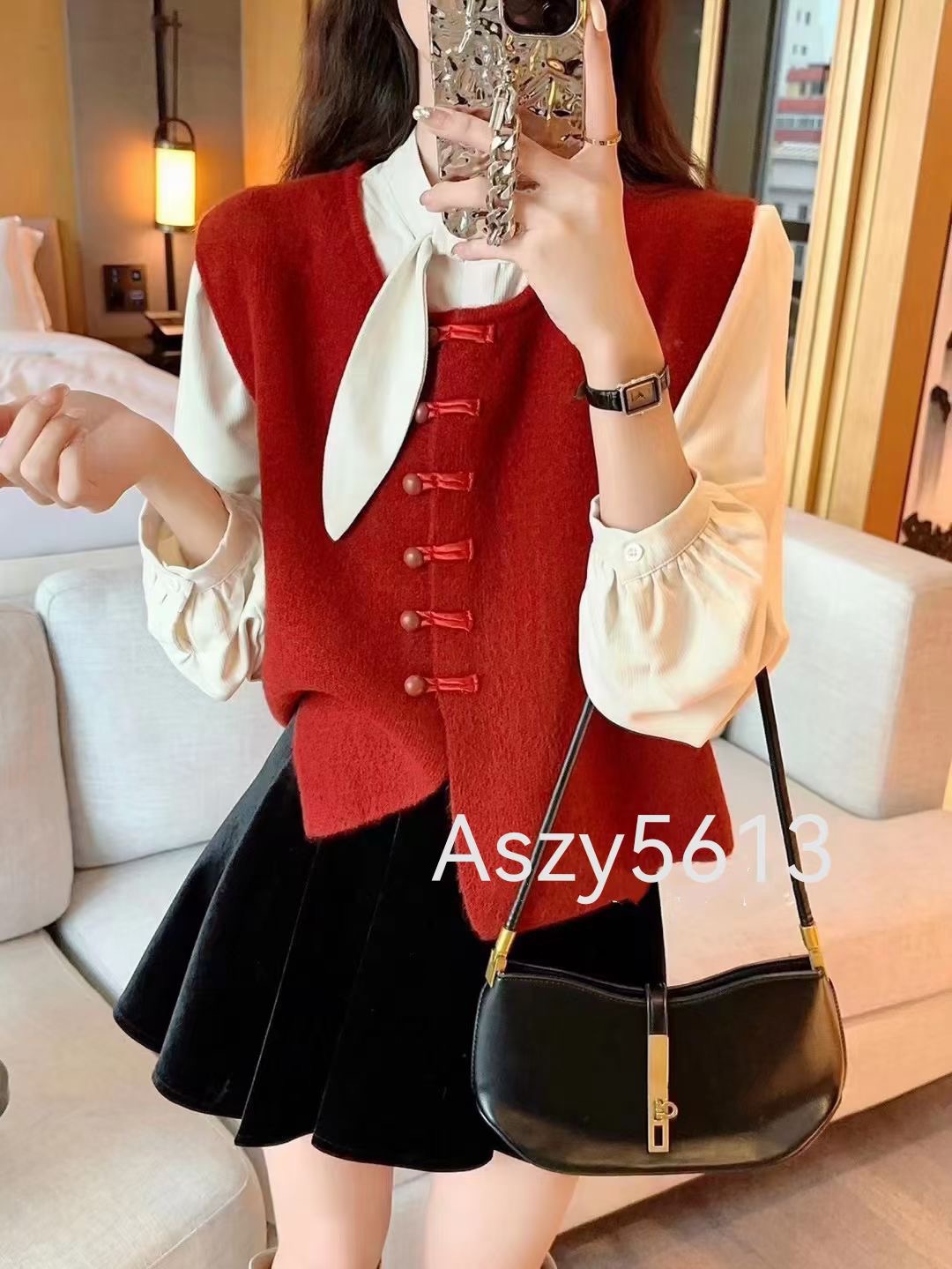 2024 early spring new style foreign style versatile national style new Chinese style buckle knitted vest + shirt two-piece women's suit