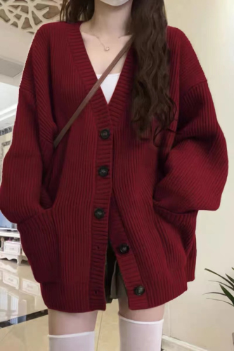 Cashmere Winter Casual V-Neck Thicken Knit Sweater Cardigan for Women