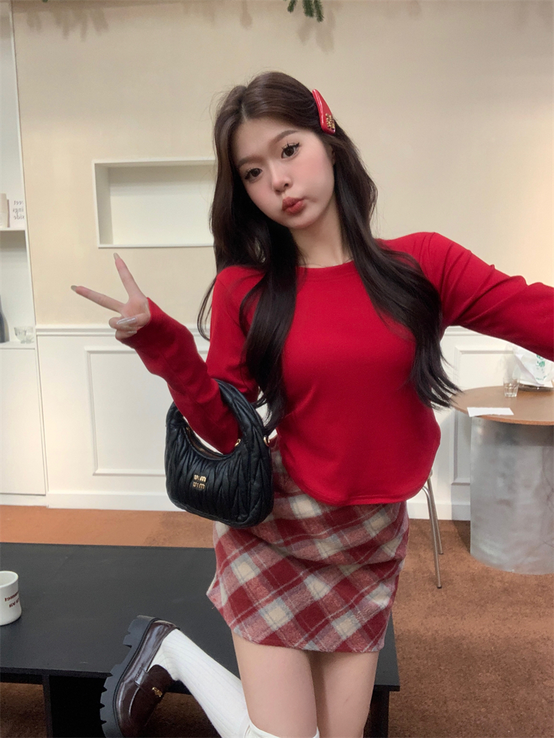 實拍 長袖打底衫弧形下擺不規則設計感T恤內搭純色長袖上衣女