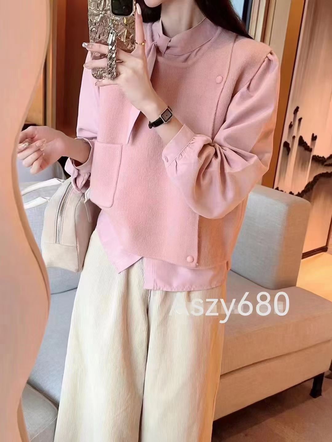 2024 Spring New Versatile Loose Western Style Knitted Vest + Niche Shirt Two-piece Women's Fashion Suit