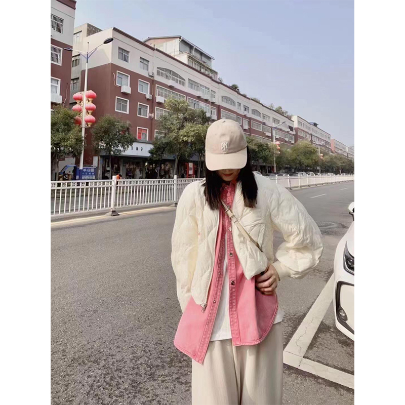 夾棉有內里撞色牛仔拼接棉服兩件套女冬季加厚外套