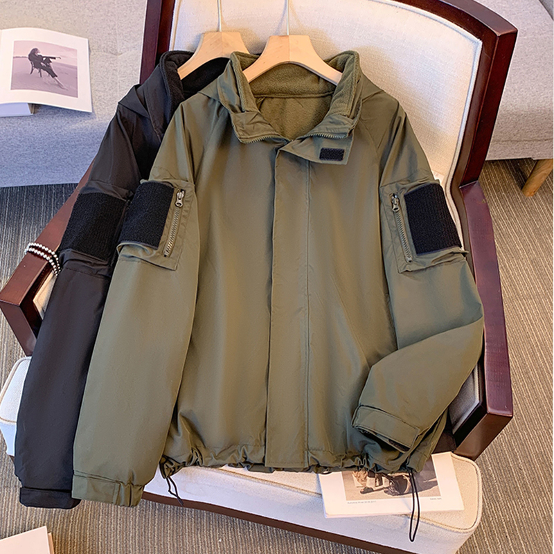 實拍大碼女裝衝鋒衣2023秋冬新款搖粒絨棉服外套戶外防風防水夾克
