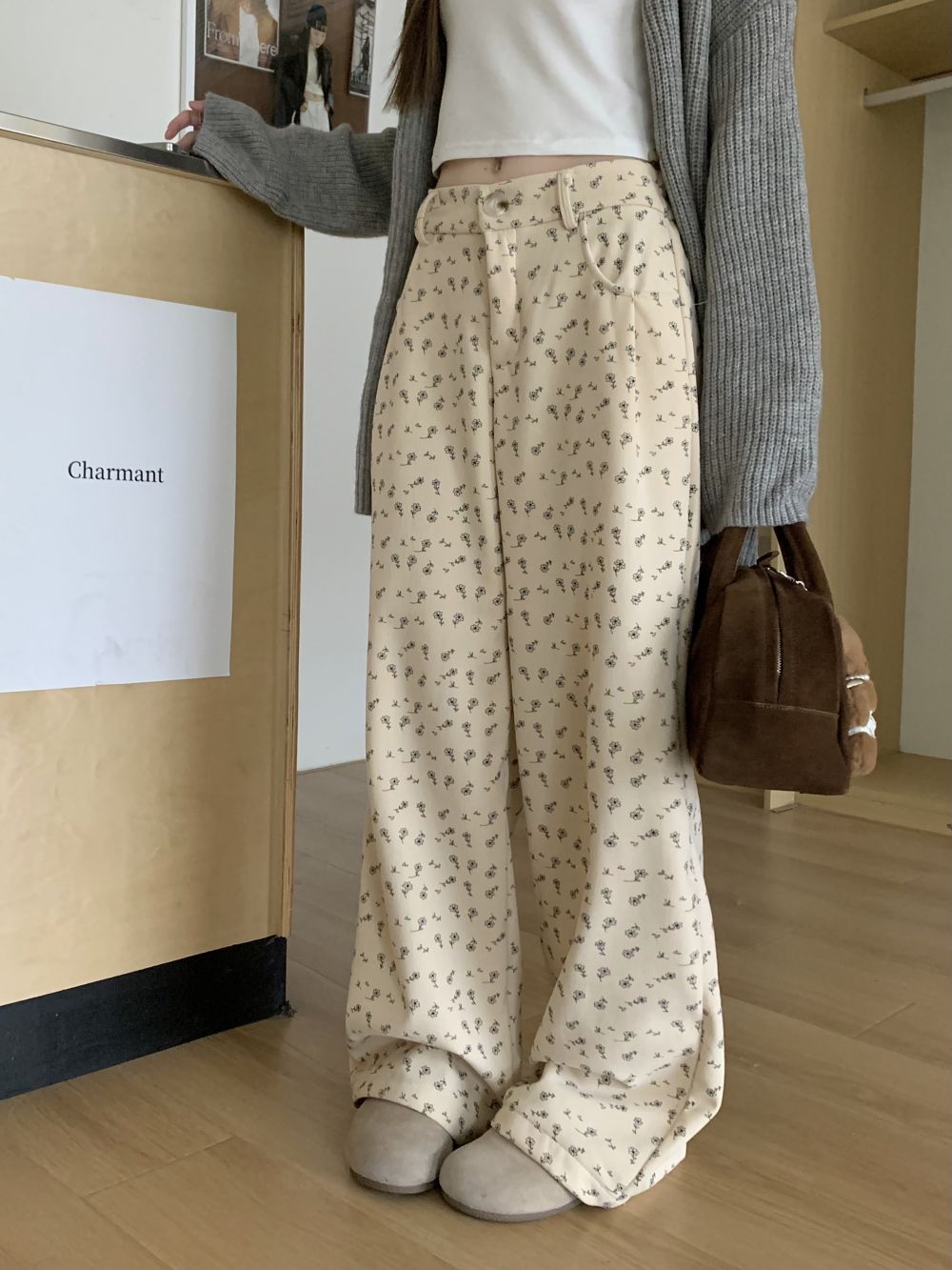 Real shot of three standard corduroy plus velvet thickened warm straight floor mopping pants casual pants for women